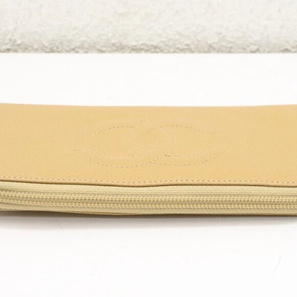 Chanel CC Logo Timeless Caviar Beige Leather Around Zip Around Wallet - Picture 7 of 14